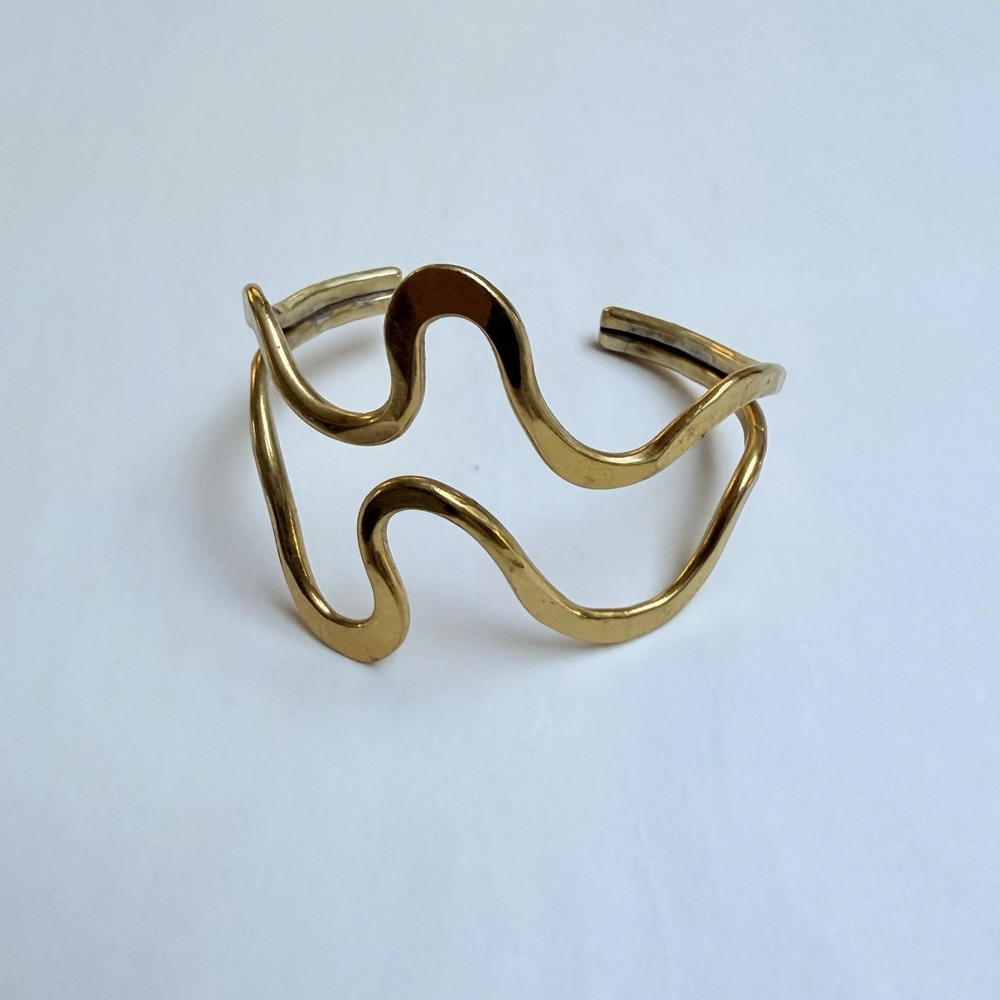 Vintage Artisan Brass Gold Tone Cuff Bracelet Handmade Gift Modernist Boho
